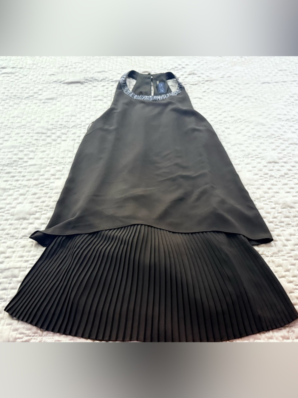 ASTR The Label Brown Sleeveless Overlay Dress  with Pleated Hem